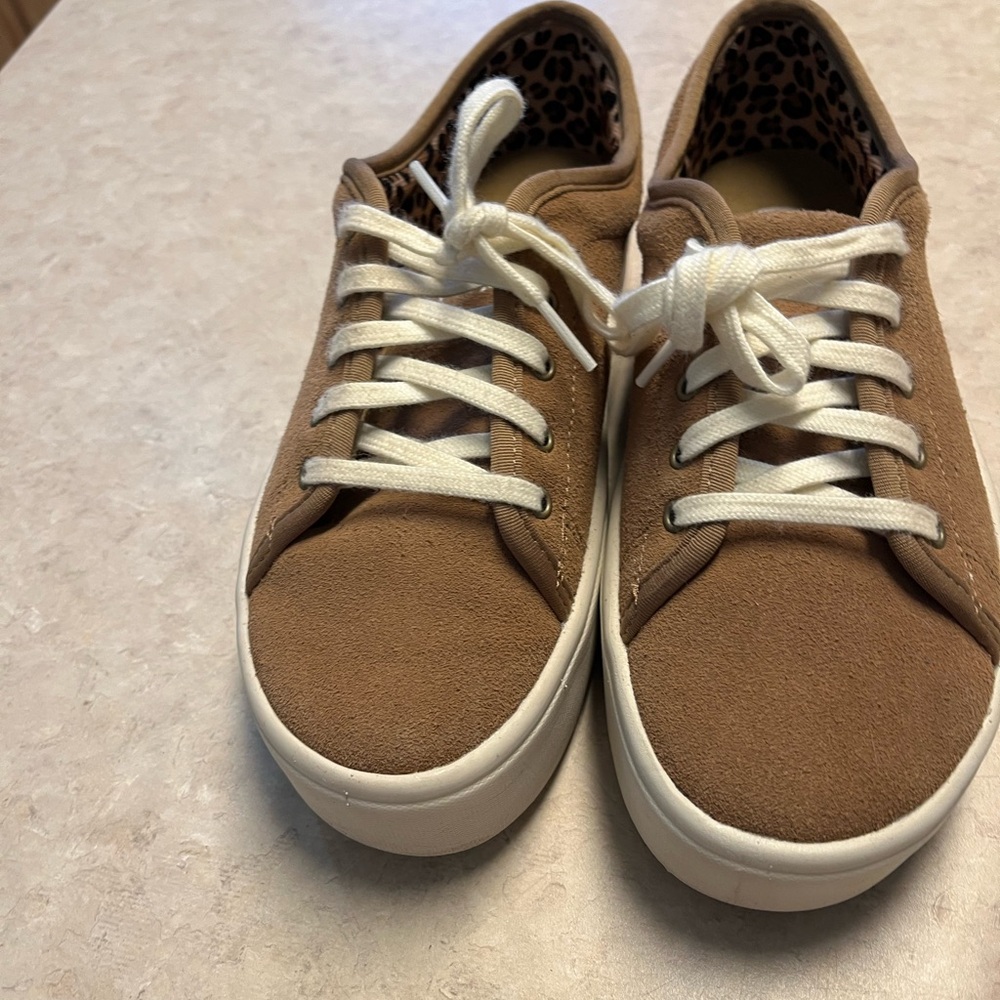 Tan Suede Sneakers with White Laces